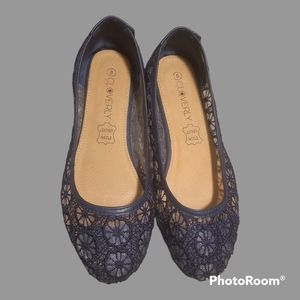 Cloverly Size 8 Navy Blue Lace Flat-bottom Dress Shoes